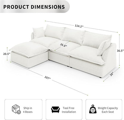 Cloud Sectional Sofa, 114.2" Large L Shape Convertible Modular Couches - Image 2