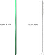 10 Pcs Stainless Steel Straws, Reusable Drinking Straws, Straight Metal Straw Sets with 2 Pcs Cleaning Brushes (10.5 Inch, Green)