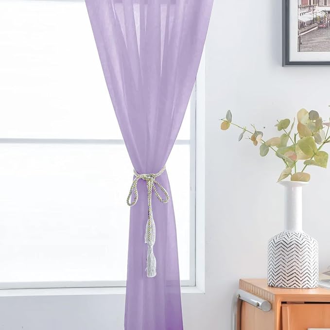 SpaceDresser Basic Rod Pocket Sheer Voile Window Curtain Panels Lavender 1 Pair - Image 5