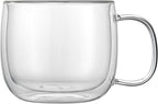 Restaurantware-Forma Professional 16.9 Ounce Double Wall Coffee Mugs, 12 Insulated Coffee Mugs With Handle - Dishwashable, Reusable, Clear Glass Beverage Cups, Freezable, For Hot Or Cold Beverages