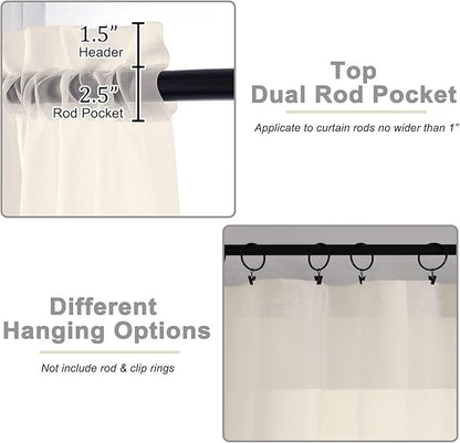 Cream Kitchen Curtains 30 Inch Length Tier 2 PCS, Solid Soft Airy Half Curtains - Image 4