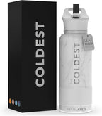 Coldest Insulated Water Bottle with Straw Lid - Stainless Steel Metal Insulated Bottle for Men & Women (Marble White, 32 oz)