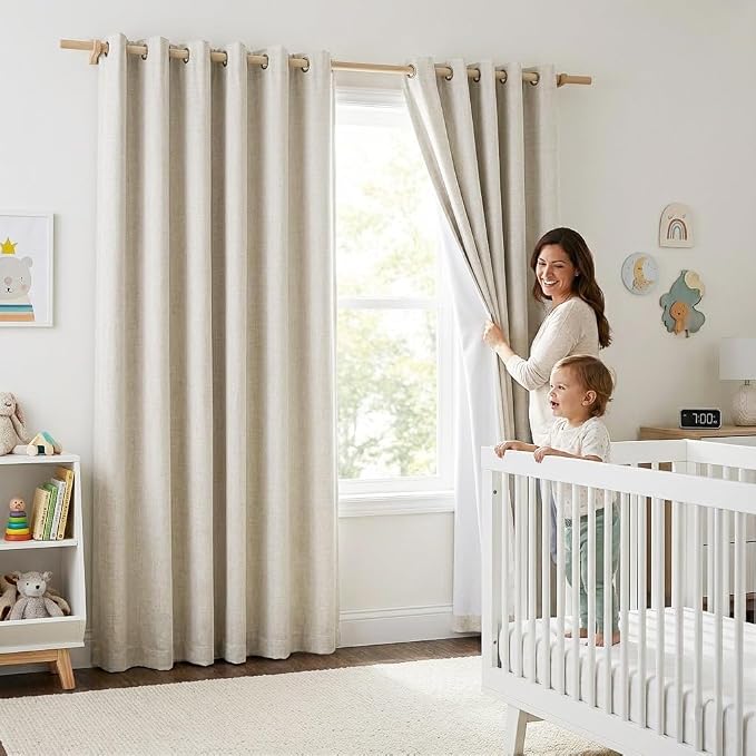 NICETOWN Natural 100% Blackout Linen Curtains 84 inch Long Burg by NICETOWN