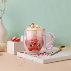 ecooe Cute Cat Mug Double Walled Glass Mug 290ml Coffee Cup Cappuccino Latte Glass Cup with Handle and Spoon, Clear Glass Coffe Mug Tea Cup Cat Birthday Christmas Gifts for Women Kids Girls Friends