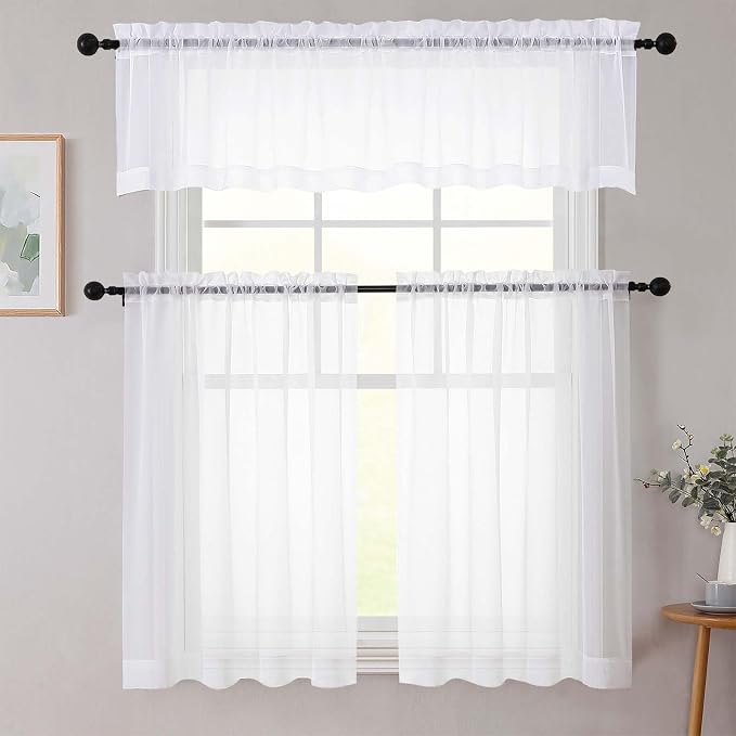 White Valances for Windows, Modern Solid Mini Small Window Curtains for Cafe - Image 8