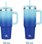 40 oz Tumbler with Handle and 2 Straws,2 in 1 Lid Insulated Water Bottle Stainless Steel Travel Coffee Mug,Sky