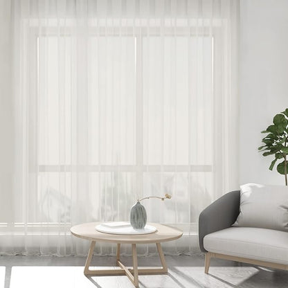 Chyhomenyc Extra Long Sheer Curtains 120 Inch, 2 Panels, Ivory | Light Filtering - Image 2