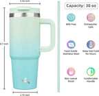 30 oz Tumbler with Handle and 2 Straws,2 in 1 Lid Insulated Water Bottle Stainless Steel Travel Coffee Mug,Mint