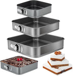 Springform Cake Pan Set of 3 (4, 7, 9 Inch) Square Leakproof Nonstick Cheesecake Pans with Removable Bottom Carbon Steel Bakeware