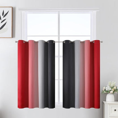 Red and Black Ombre Blackout Bedroom Curtains 36 Inch Long | Room Darkening - Image 2