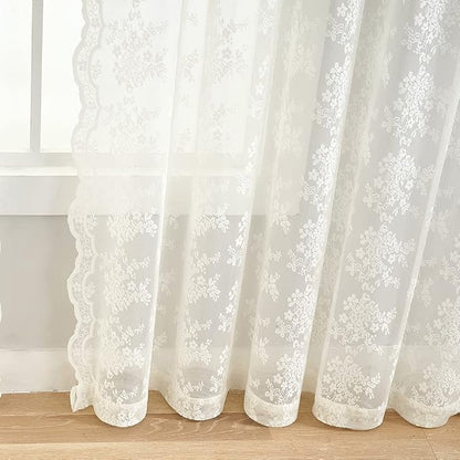YJ YANJUN Vintage Lace Curtains 108 inches Long 2 Panels Set French Country - Image 4