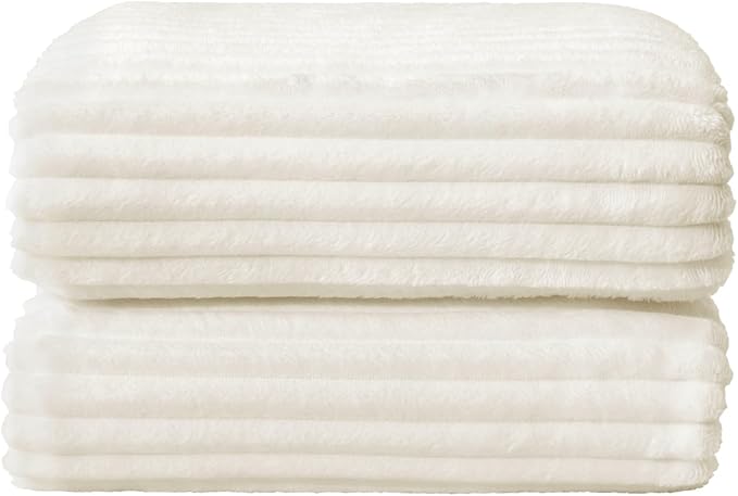 BEDELITE Ribbed Jacquard Cream Fleece Throw Blanket - Image 8