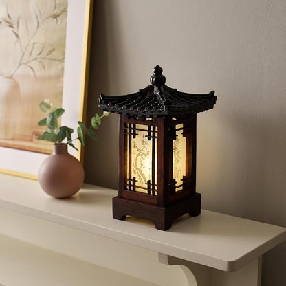 Traditional Korean Wood Lamp | Handmade Asian Oriental Table Lantern | Bedside by AntiqueAlive