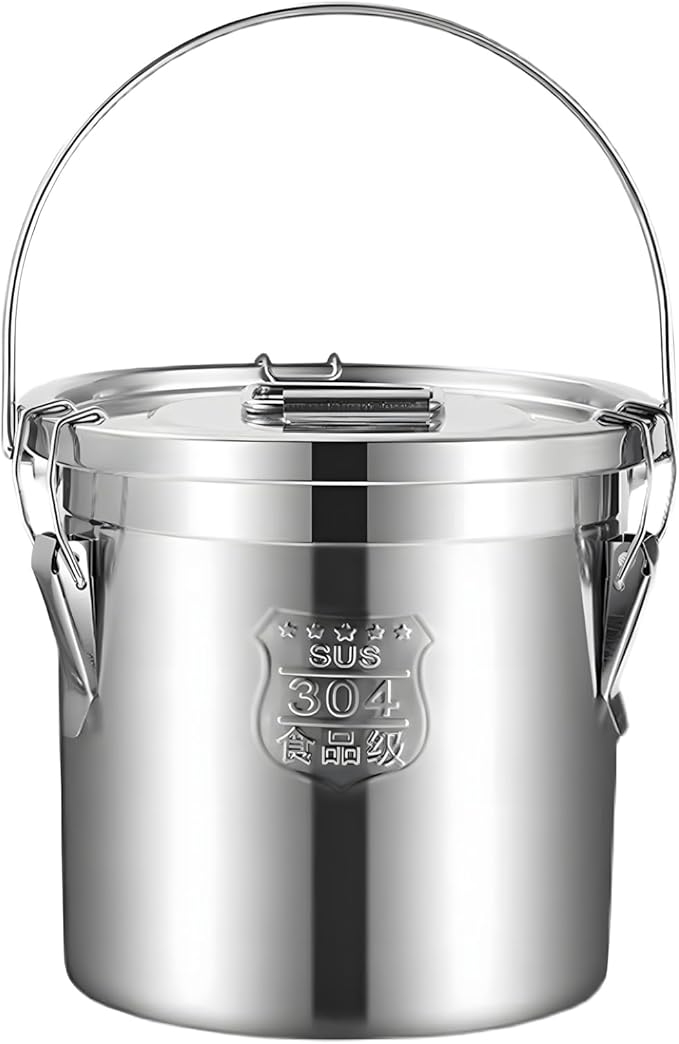 21L/5.5 Gal 304 Stainless Steel Airtight Canister for Kitchen, Metal Food Storage Containers with Lid and Sturdy Locking Clamp for Bean Flour Oil Sugar Metal Food Storage Bucket