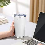 20oz Tumbler with Lid Double Wall Vacuum Insulated Travel Coffee Mug Stainless Steel Thermal Cup Powder Coated Sturdy Coffee Tumbler Bulk for Hot and Cold Beverage (White,6)