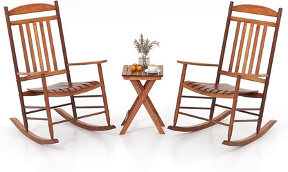Tangkula 3-Piece Outdoor Poplar Wood Rocking Bistro Set, High Back Front Porch by TANGKULA