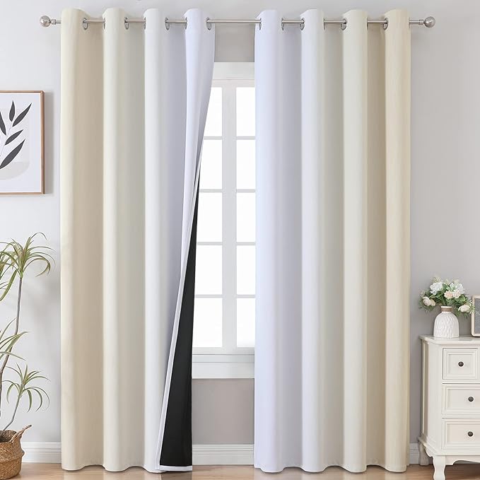 Beige and Greyish White Ombre Blackout Curtains Living Room 90 Inches Long | by ESTELARTEXTILER