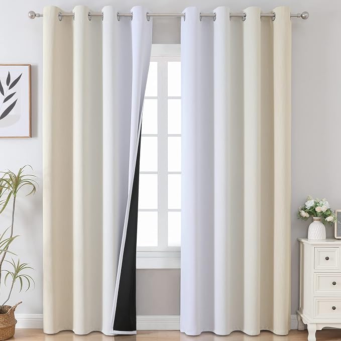 Beige and Greyish White Ombre Blackout Curtains Living Room 84 Inches Long | by ESTELARTEXTILER
