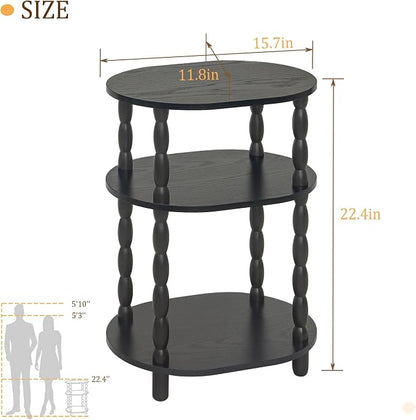 MaxSmeo Black Side Table, 3-Tier Small Oval End Table, Modern Night Stand Wood - Image 3