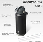 BJPKPK Water Bottle with Straw Lid, 32oz Vacuum Insulated Water Bottles, Metal Stainless Steel Thermos for Sports, Travel, BPA Free Leak Proof Thermos, Cups, Flasks, Tumblers,Black