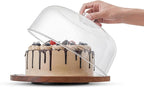 Acacia Wood Cake Stand with Acrylic Dome Lid, Cake Holder 360° Rotating, Dessert Display Stand with Dome Cover, Charcuterie Boards for Cheese, Chips, Fruit, Cake Board, Cake Plate for Party, Wedding