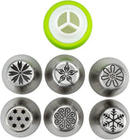 Restaurantware Pastry Tek Russian Piping Tips Set 17 Piece Durable Cake Decorating Kit - 6 Piping Tips 10 Piping Bags Stainless Steel Piping Bags And Tips Set 1 Tri-Color Coupler
