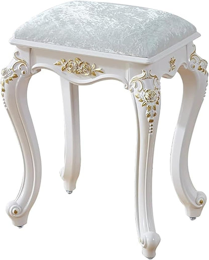 Vintage Vanity Stool, Rectangular & Round Makeup Stool, 17 Inch Sitting Height by Unknown