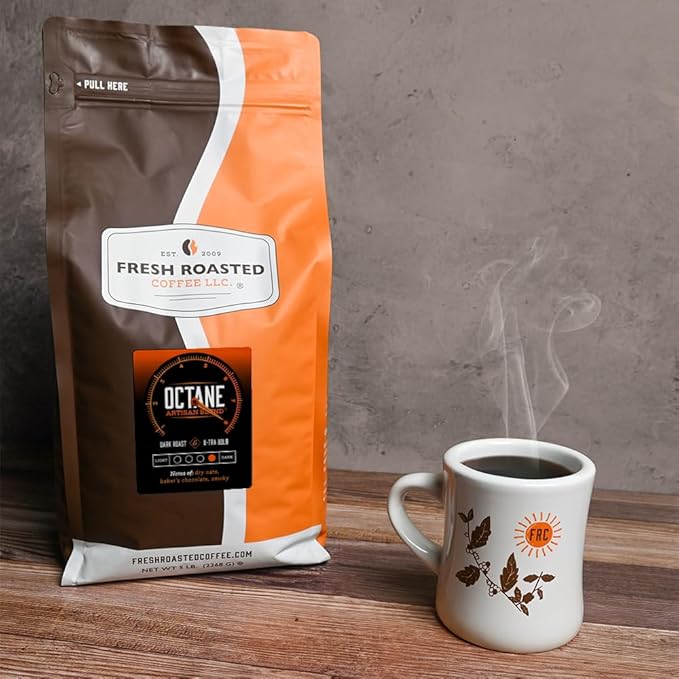 Fresh Roasted Coffee, Octane, 5 lb (80 oz), Dark Roast, Kosher, Ground