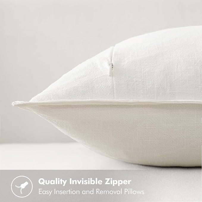 MIULEE Set of 2 Linen Pillow Covers 18x18 Inch Cream White | Boho Farmhouse​ - Image 3