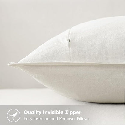 MIULEE Set of 2 Linen Pillow Covers 18x18 Inch Cream White | Boho Farmhouse​ - Image 3