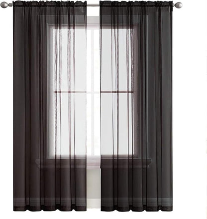 SpaceDresser Black Sheer Curtains 4 Panels Rod Pocket Semi-Sheer Curtain 108 - Image 3