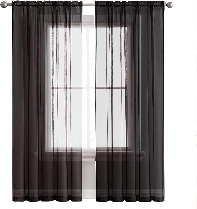 SpaceDresser Black Sheer Curtains 4 Panels Rod Pocket Semi-Sheer Curtain 63 - Image 3