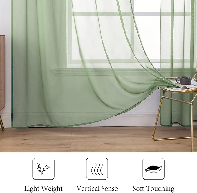 MIULEE Sage Sheer Curtains 54 X 108 Inches Sage, 2 Panels | Solid Color - Image 4