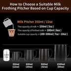 watchget Stainless Steel Milk Frothing Pitcher 12oz/350ml - Espresso Steaming Pitcher for Cappuccino, Latte Art, Coffee Machine Accessories Milk Jug Milk Frother Cup, Matt Silver