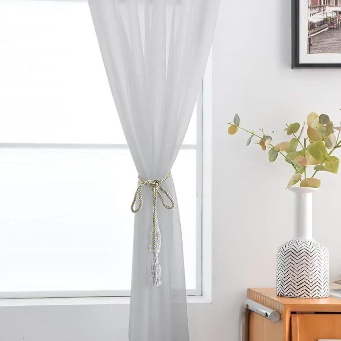 SpaceDresser Basic Rod Pocket Sheer Voile Window Curtain Panels Silver Grey 1 - Image 4