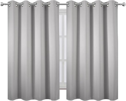 Blackout Curtains 66 x 54 Inch Long Light Grey Curtains Set of 2 Panels Room - Image 2