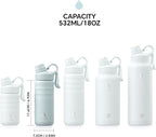 IDEUS Insulated Stainless Steel Water Bottle with 2 Leak-Proof Lids, Thermal Water Flask for Hiking Biking, 18oz, Light Blue