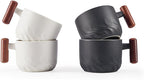 6oz Ceramic Espresso Cups with Wooden Handle, Small Coffee Cups for Latte Cappuccino, Tea Cups Set of 4
