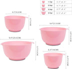 BoxedHome 4 Quart Large Plastic Mixing Bowls, Microwave Safe Mixing Bowl Set with Pour Spout, Nesting Bowls for Space Saving Storage(Fading Rose)