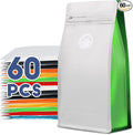 Coffee Bags with Valve(60pcs,16 oz,1 lb) Vented Coffee Beans Packaging Bags High Barrier Aluminumed Foil Flat Bottom Heat Sealed Side Zipper Resealable Storage Bag for Home or Business（White+Green）