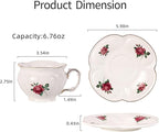 KAMMAK Tea Cups and Saucers Set of 2, Porcelain Coffee Cups, 6.8-Ounce Stackable Espresso Mugs, Ceramic Demitasse for Coffee, Latte, Americano, Tea, Baroque Rose