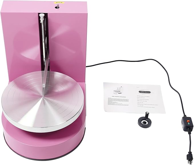 Cake Decorating Coating Machine Automatic Cake Cream Spreading Coating Filling Machine Birthday Cake Cream Smoother Bread Cream Spreading Machine Suitable for 4-12 In Round Cake (Pink)