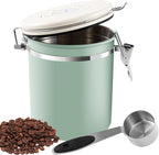 2Pcs Coffee Storage Canister 1.5L Double Airtight Coffee Beans Container with Date Locator 304 Stainless Steel Kitchen Food Storage Container with Spoon for Coffee Beans Grounds Tea,Green Sugar,Green