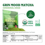 GRIN MOOD Matcha Organic Ceremonial Green Tea Powder(3.53oz) - Decaffeinated First Harvest Green Tea, Authentic Korean Matcha, Halal, Eco-Friendly Recyclable Package