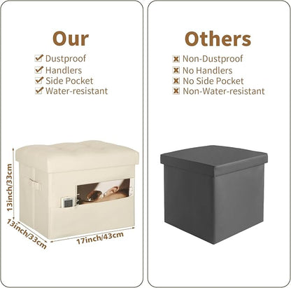 BelugaHelper Storage Ottoman Foot Rest Stool, Folding Leather Footstool Bench - Image 2