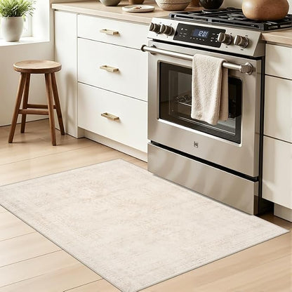 Washable Area Rugs 2x3: Neutral Living Room Bedroom Carpet Beige | Vintage Boho - Image 3