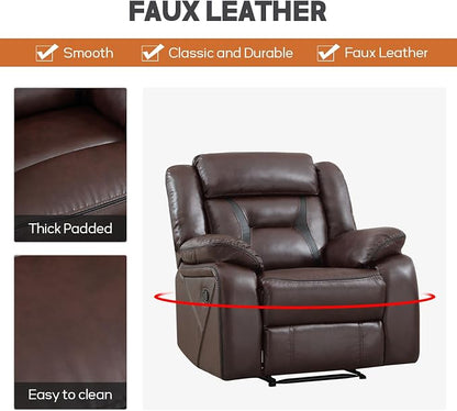 EBELLO Manual Recliner Sofa Set, Faux Leather Reclining Living Room Furniture - Image 5