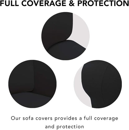 PureFit Stretch Couch Covers for Sofa 4 Seater Slipcovers Black | 1-Piece Sofa - Image 3