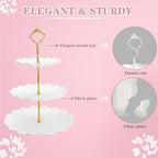 5 Pcs Dessert Table Display Set, White Plastic 2 Pcs Round 3 Tier Cupcake Stand Cup Cake Tower Stand with Metal Rod & 3 Pcs Serving Tray for Baby Shower, Tea Party, Wedding, Birthday Party