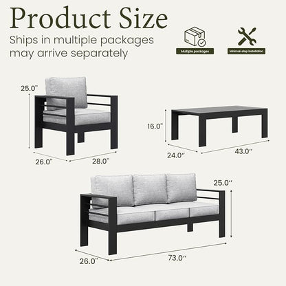 LayinSun Outdoor Aluminum Furniture Set, 4 Pieces Patio Sectional Conversation - Image 8